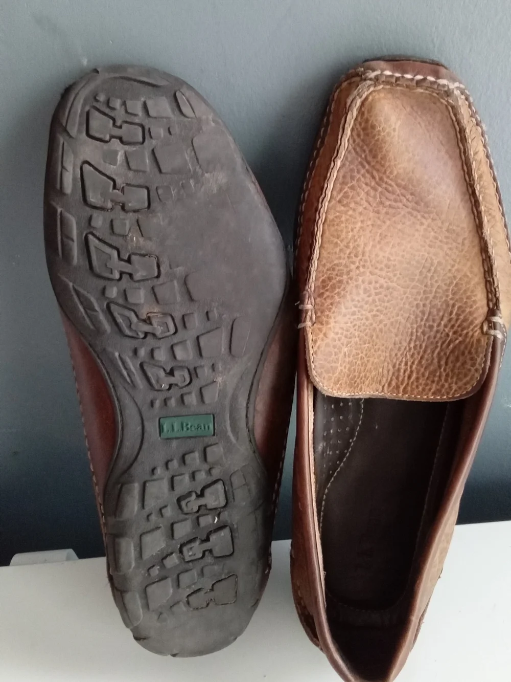 LL Bean Mens Pebble Grain‎ Leather Driving Moccasin Loafers Tan Brown Slip On